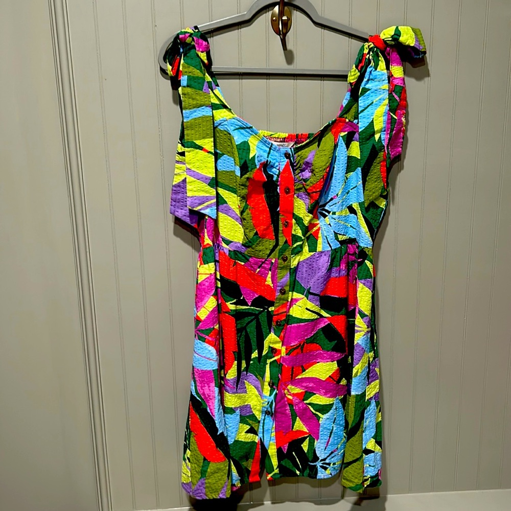 Terra and sky women’s floral dress (0x-14W)